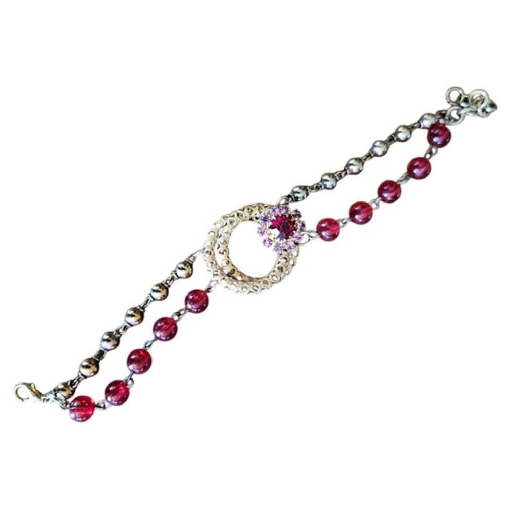 Vintage‑Inspired‎ Gold and Red Beaded Bracelet – Boho Jewelry